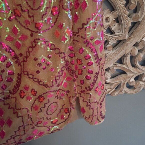 Free People show off mini sequin dress pink tan Size 10 - Picture 6 of 11